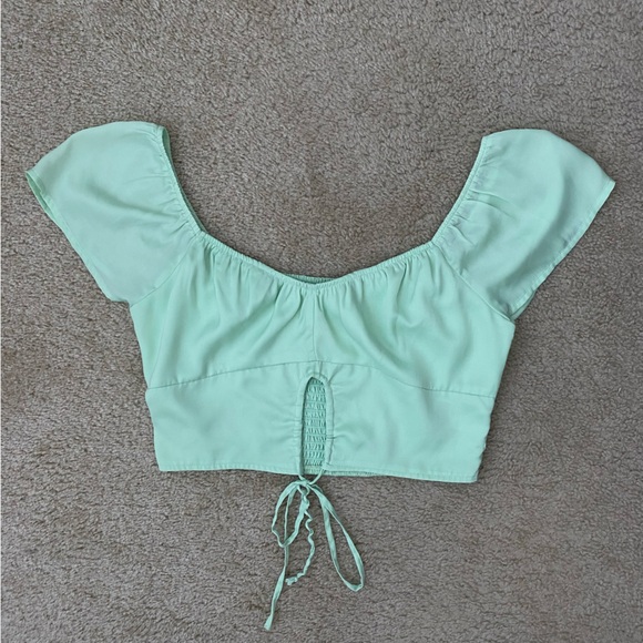 American Eagle Medium Mint Green Short Sleeve Crop Top - Picture 2 of 6